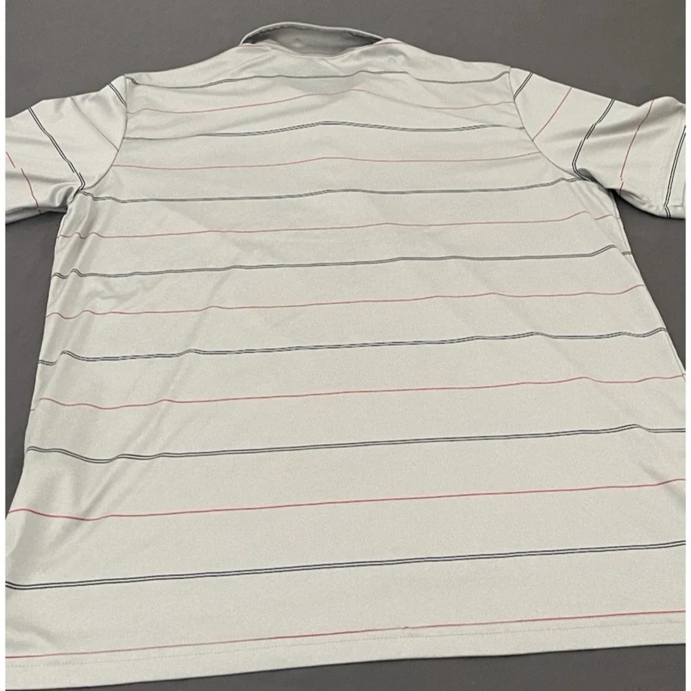ADIDAS Golf Polo Shirt Men's Size XL Silver Grey Striped Activewear Short Sleeve